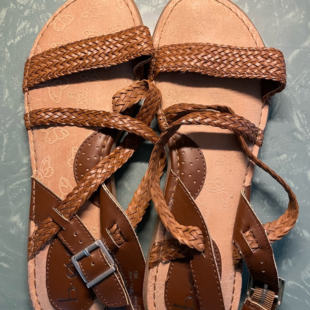b.o.c. Brown Leather Braided Sandals